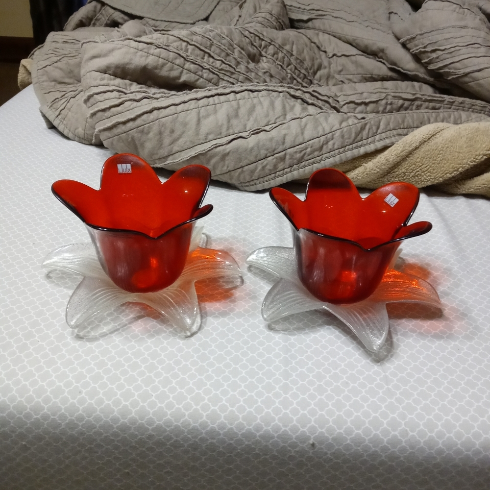 Hand blown vetreria lux Italy candle holders.
